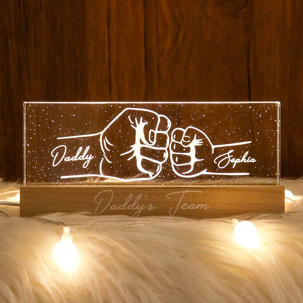 Papa grand-père et enfants Fist Bump contour personnalisé acrylique LED veilleuse