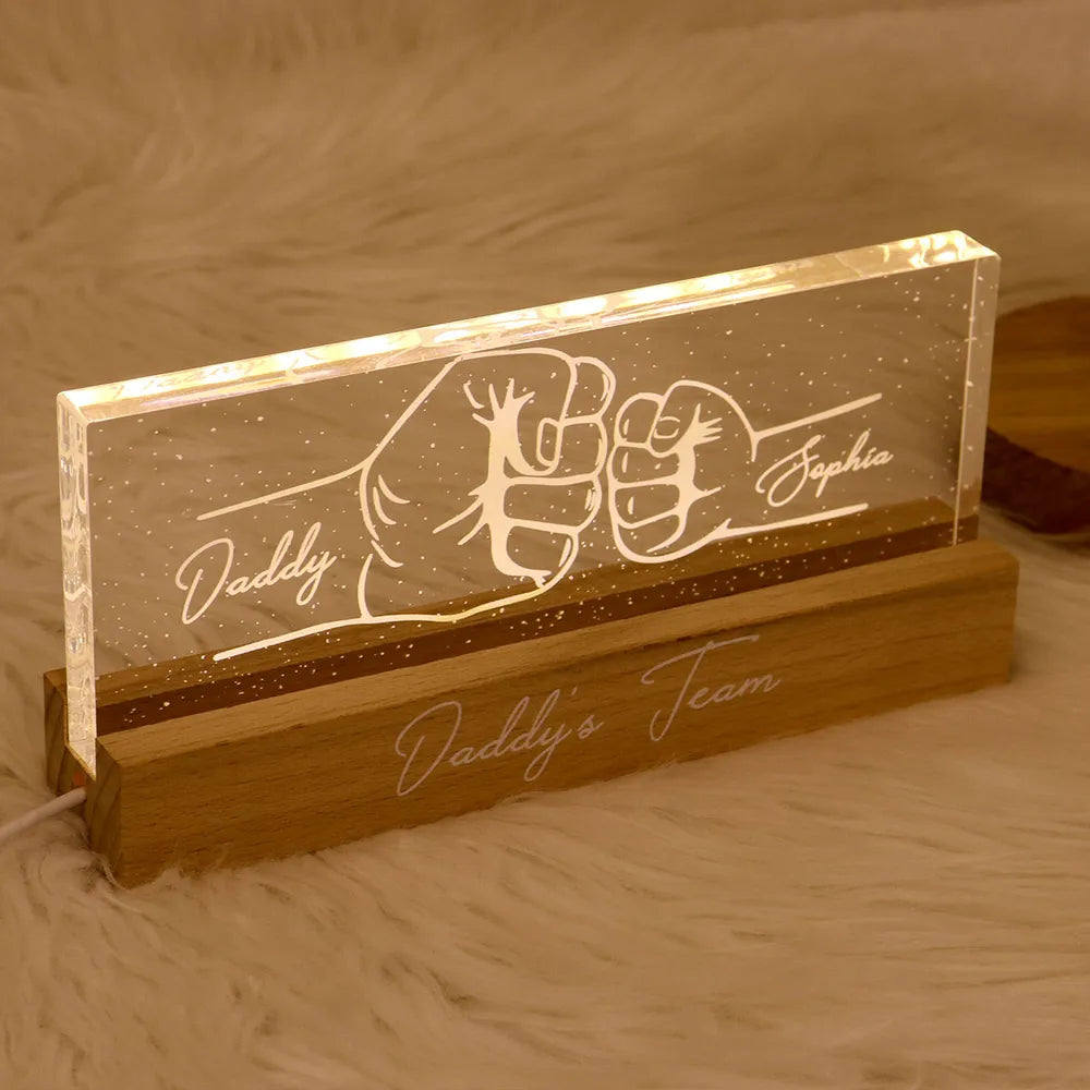 Papa grand-père et enfants Fist Bump contour personnalisé acrylique LED veilleuse