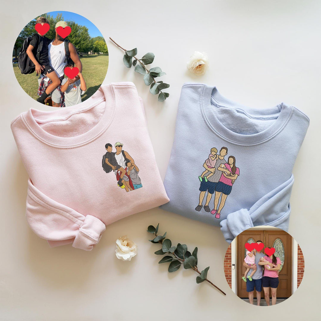 T-shirt brodé personnalisé avec portrait de maman/papa/famille et chiffres romains
