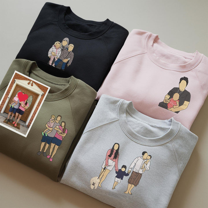 T-shirt brodé personnalisé avec portrait de maman/papa/famille et chiffres romains