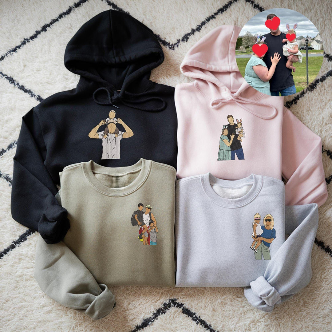 T-shirt brodé personnalisé avec portrait de maman/papa/famille et chiffres romains