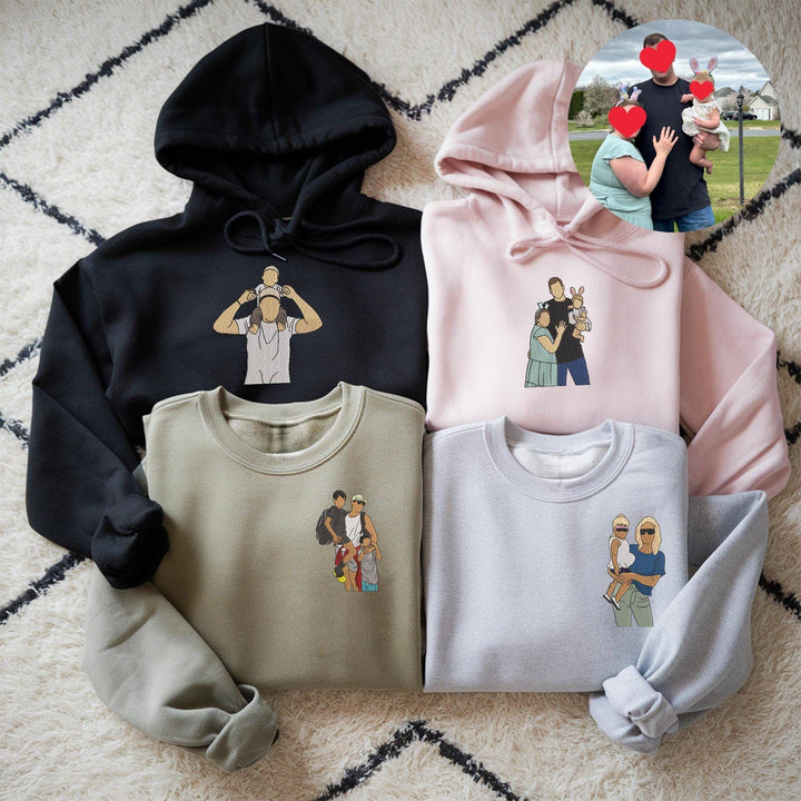 T-shirt brodé personnalisé avec portrait de maman/papa/famille et chiffres romains