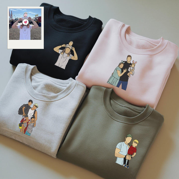 T-shirt brodé personnalisé avec portrait de maman/papa/famille et chiffres romains