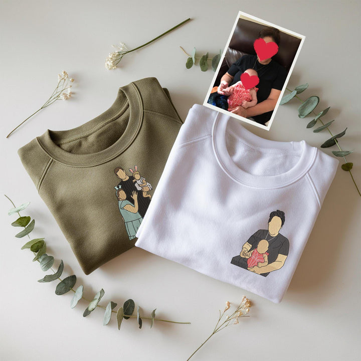 T-shirt brodé personnalisé avec portrait de maman/papa/famille et chiffres romains
