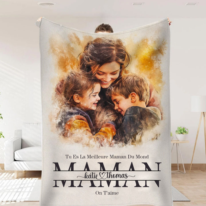 Couverture familiale en polaire Sherpa avec photo personnalisée pour maman et enfants