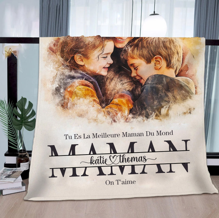 Couverture familiale en polaire Sherpa avec photo personnalisée pour maman et enfants