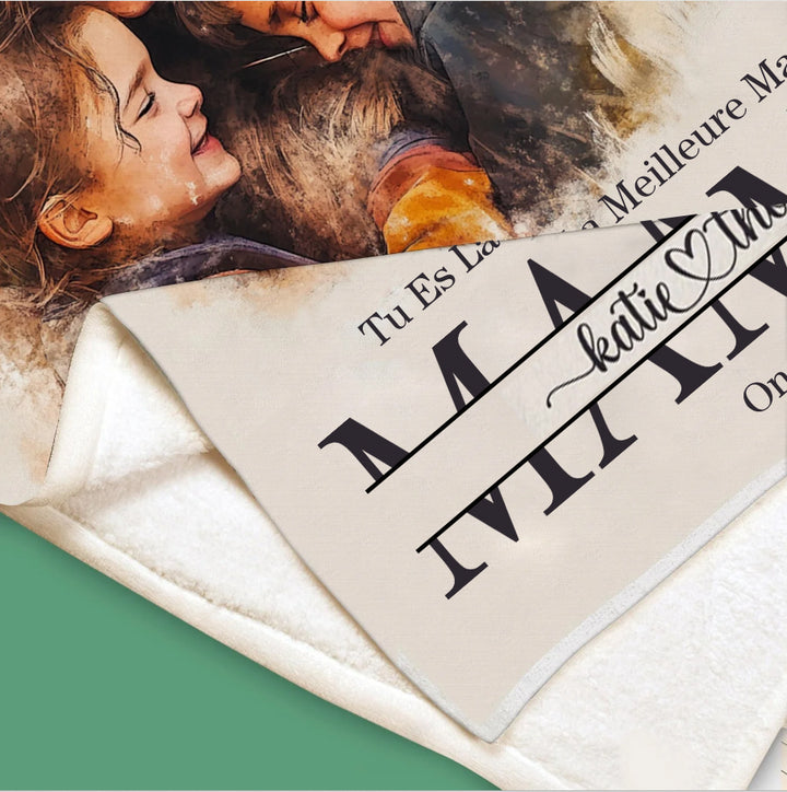 Couverture familiale en polaire Sherpa avec photo personnalisée pour maman et enfants