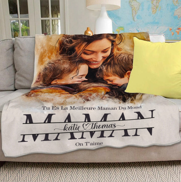 Couverture familiale en polaire Sherpa avec photo personnalisée pour maman et enfants
