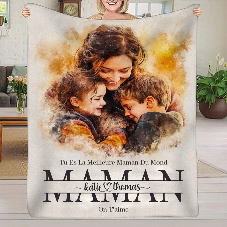 Couverture familiale en polaire Sherpa avec photo personnalisée pour maman et enfants