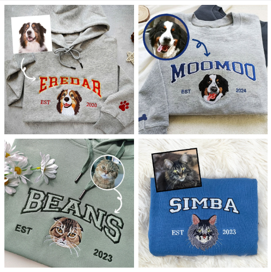 Sweat-shirt brodé avec visage de chien personnalisé avec nom basé sur votre photo