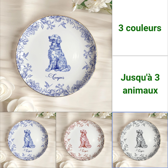 Cadeau pour amoureux des chiens, style chinoiserie toile de Jouy - Coupelle à bijoux personnalisée2025