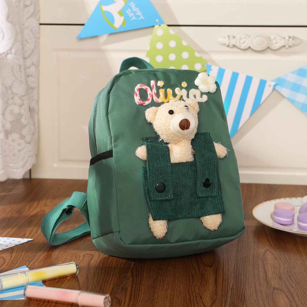 Sac à Dos Peluche Ourson Personnalisable avec Prénom et Couleurs au choix | Cadeau Rentrée Scolaire pour Enfant