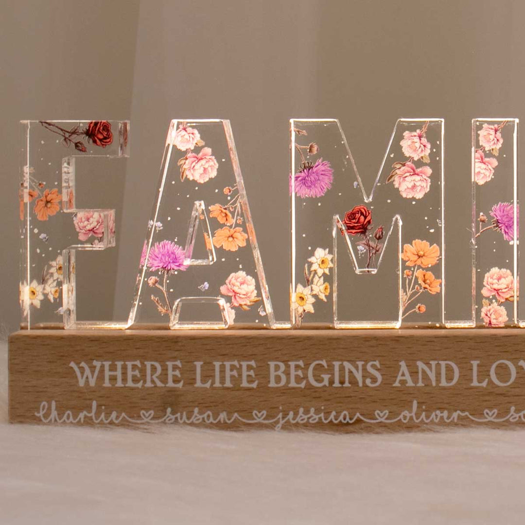 Veilleuse LED personnalisée avec fleur de naissance pour toute la famille