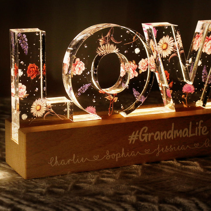 Lumière LED personnalisée avec fleur de naissance - Cadeau pour maman