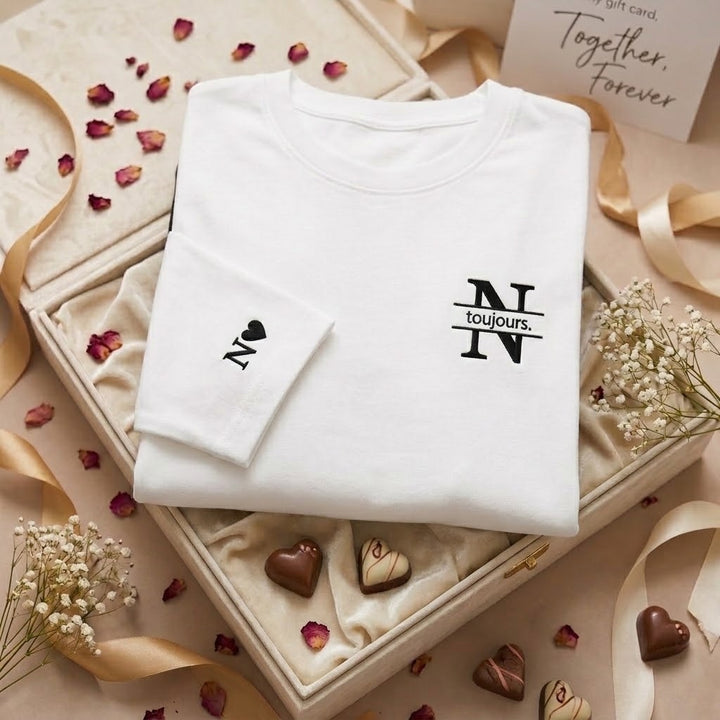 Sweat-shirts de Couple Personnalisés avec Initiales & Mots Doux | "Toujours & Pour Toujours" – Cadeau Romantique Saint-Valentin & Anniversaire