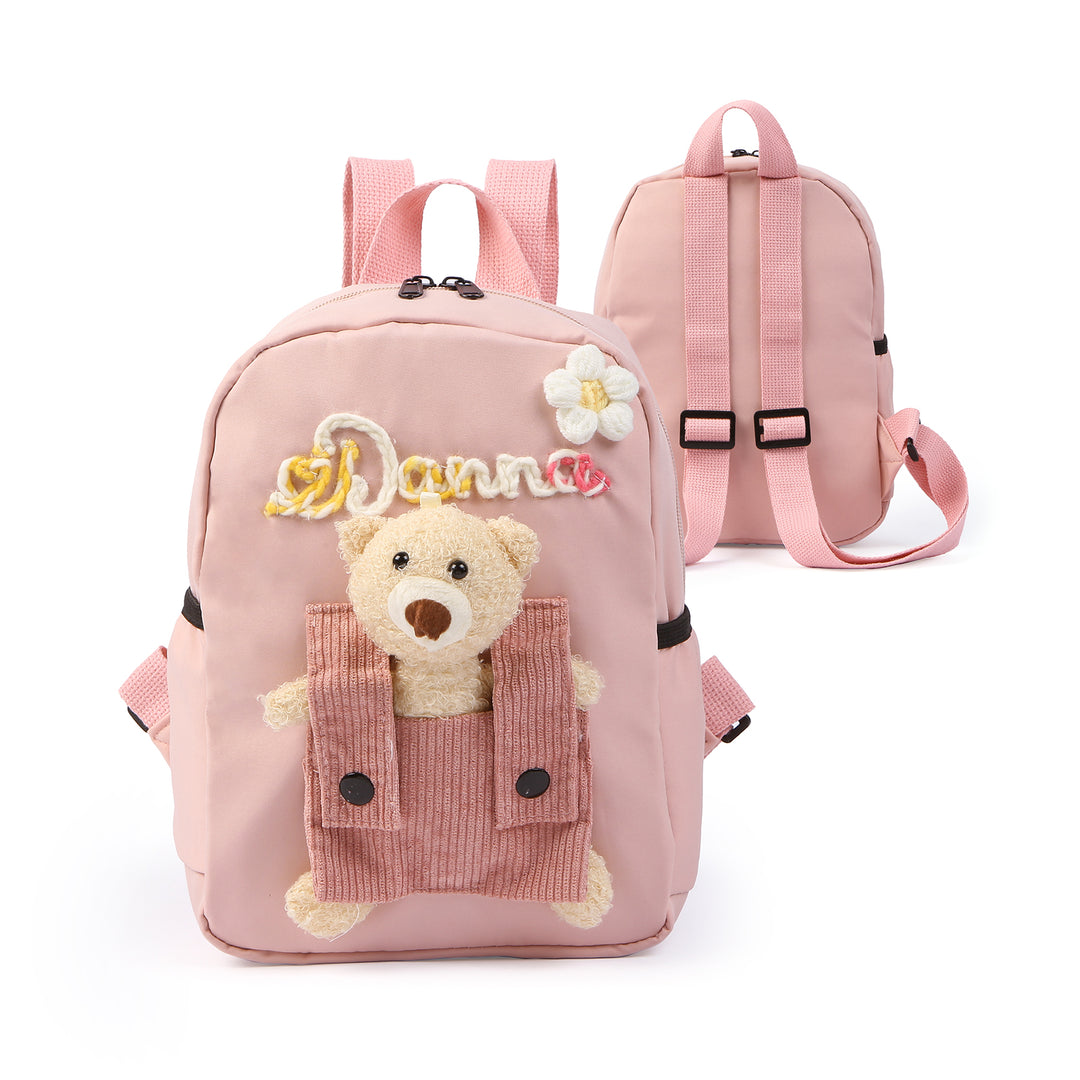 Sac à Dos Peluche Ourson Personnalisable avec Prénom et Couleurs au choix | Cadeau Rentrée Scolaire pour Enfant