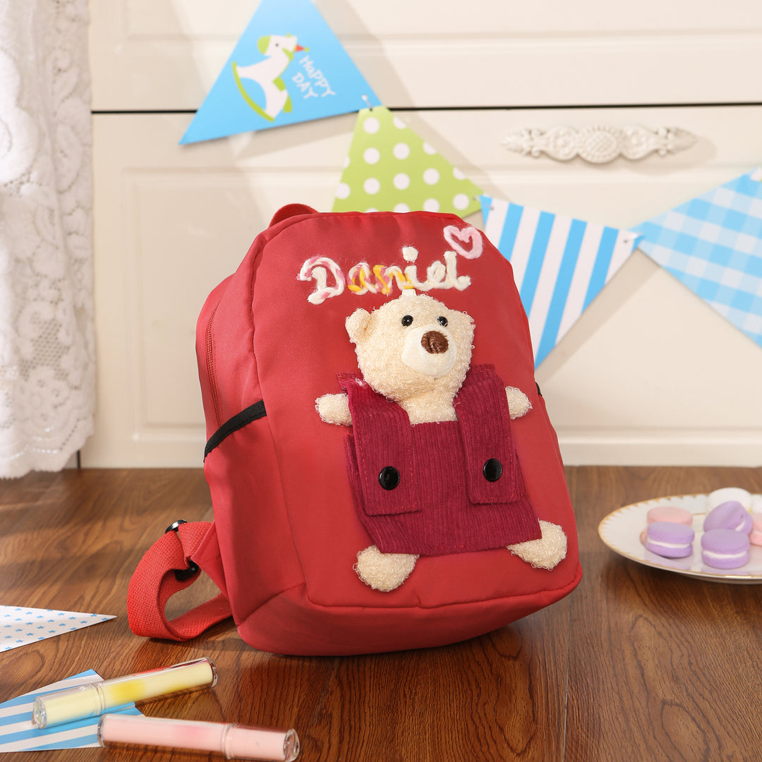 Sac à Dos Peluche Ourson Personnalisable avec Prénom et Couleurs au choix | Cadeau Rentrée Scolaire pour Enfant