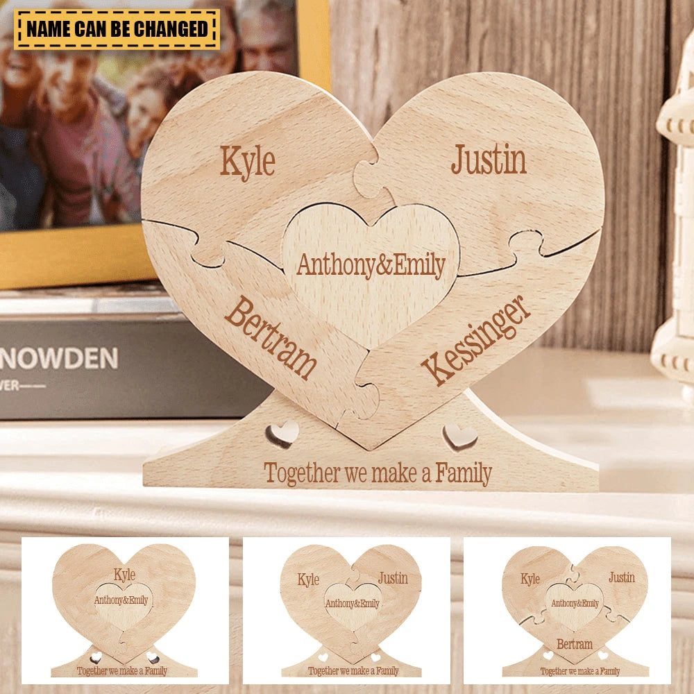 Fabriqué à la main - Famille Coeur en Bois Personnalisé