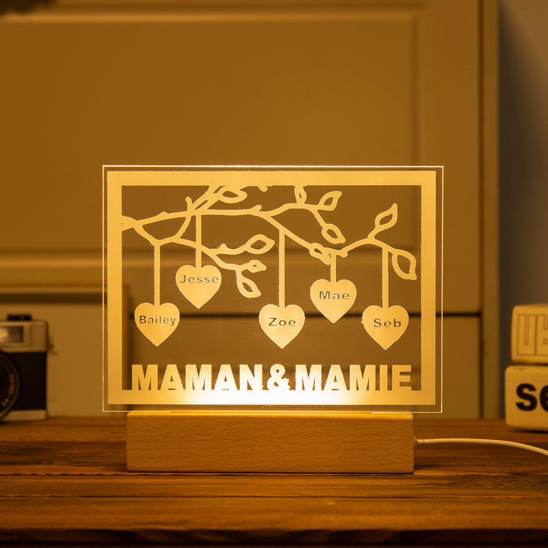 Lampe de chevet LED Arbre de vie personnalisée avec 3 à 12 noms