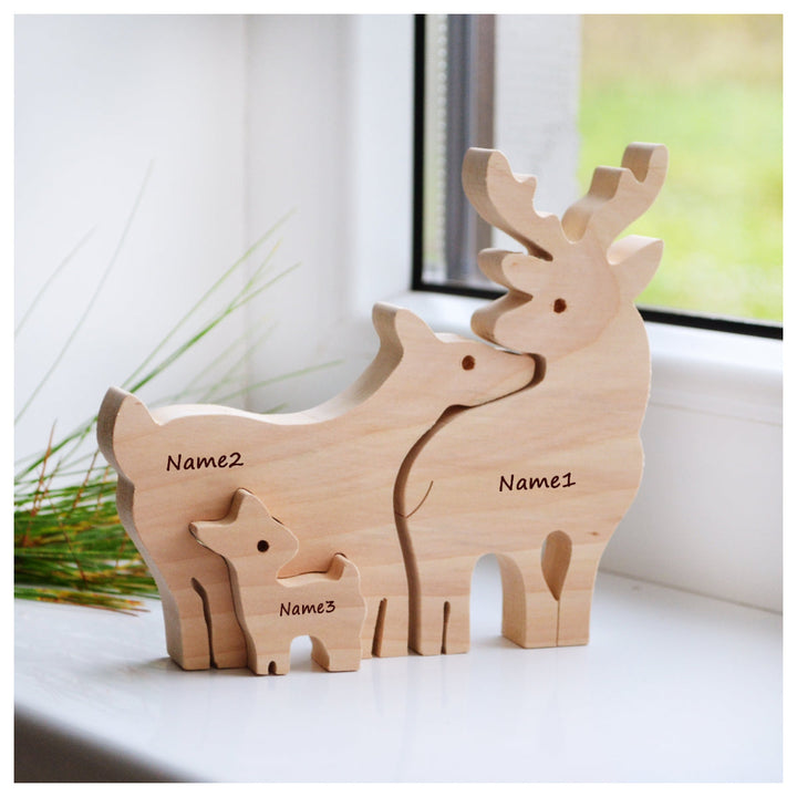 Puzzle Famille de 3 Prénom Personnalisé Trois petits Cerfs