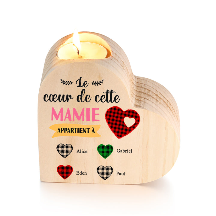 À Ma Mamie - Bougeoir en Bois sans bougie Prénoms Personnalisé