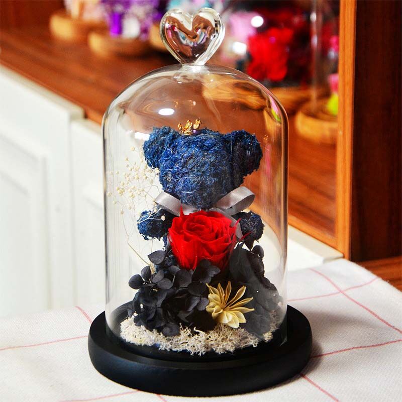 Couverture en verre ours Rose immortel, fleur de Rose, cadeau de saint valentin