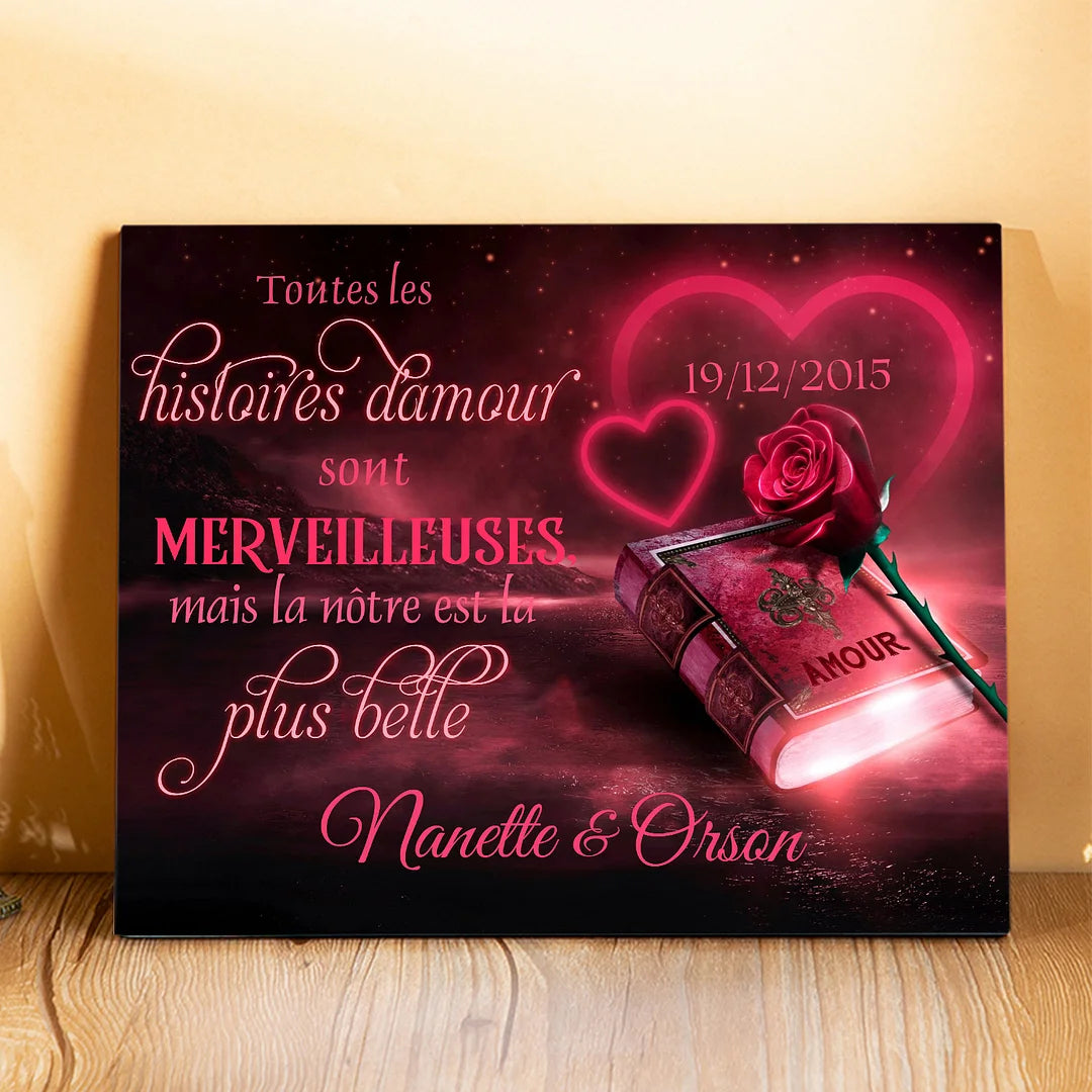 Cadre en Bois 2 Prénoms  Personnalisés avec Date Cadeau Saint Valentin