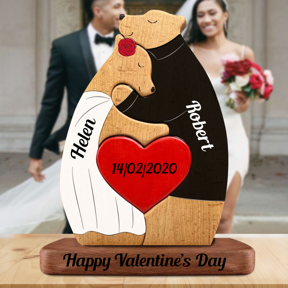 Couple d'ours en bois personnalisé anniversaire
