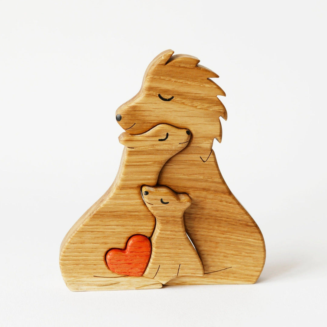 2-10 Prénoms Puzzle Famille de Lions en Bois