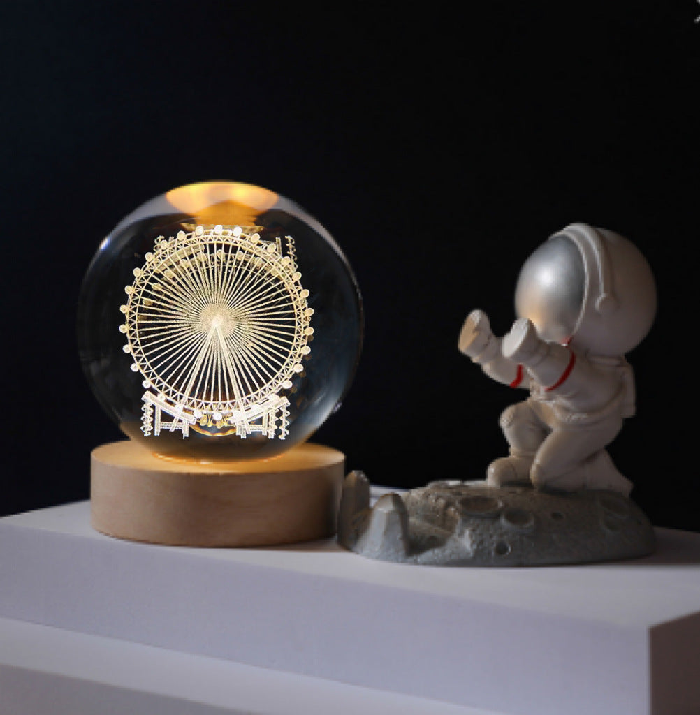 🔥Boule de Cristal 3D avec Base en Bois Personnalisée et Luminosité