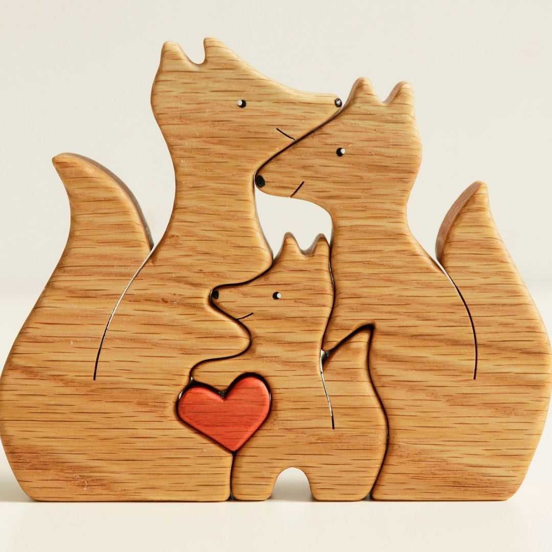 2-10 Prénoms🦊Puzzle Famille Renard en Bois