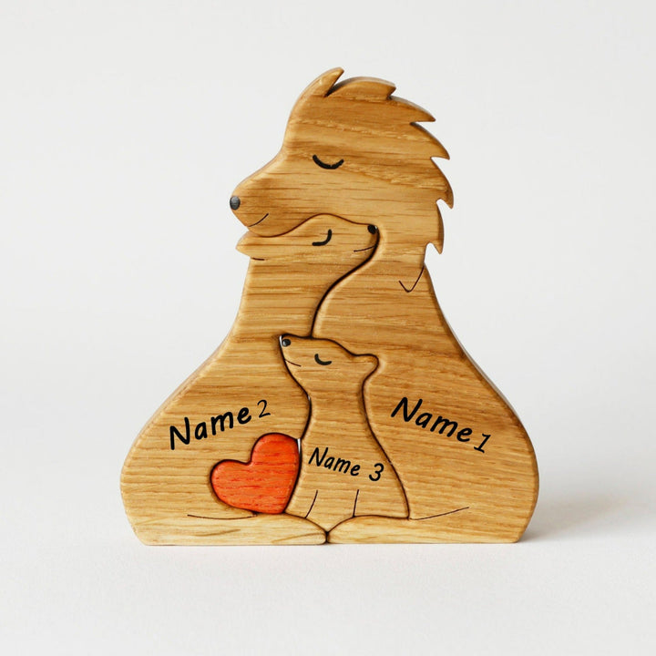 2-10 Prénoms Puzzle Famille de Lions en Bois