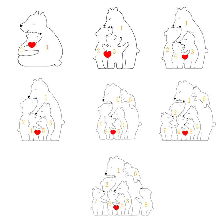 2-8 Prénoms 🐻 Puzzle familial d’ours en bois pour parent seul