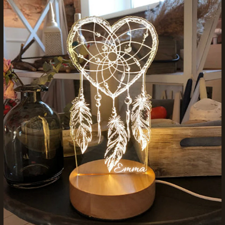 Lampe de chevet En forme de coeur Attrape-rêves LED Lumières coloréese personnalisée