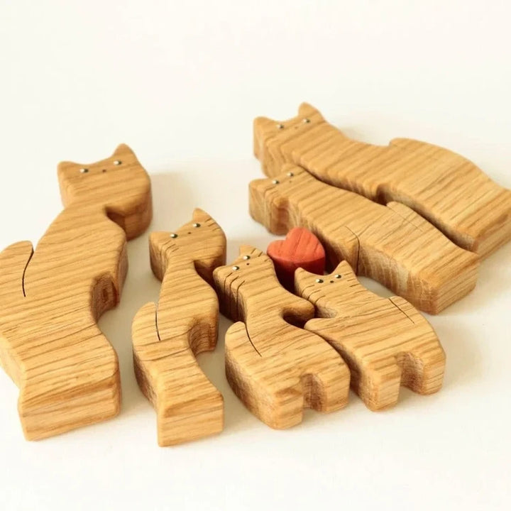 2-10 Prénoms🐱Puzzle familial de chats en bois