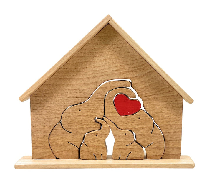 Puzzle familial d'éléphants en bois avec 4 Prénoms Personnalisé