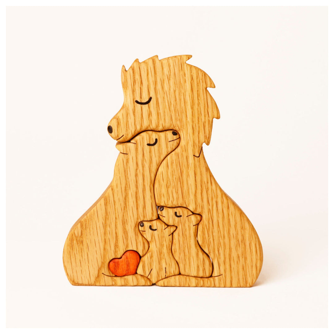 2-10 Prénoms Puzzle Famille de Lions en Bois