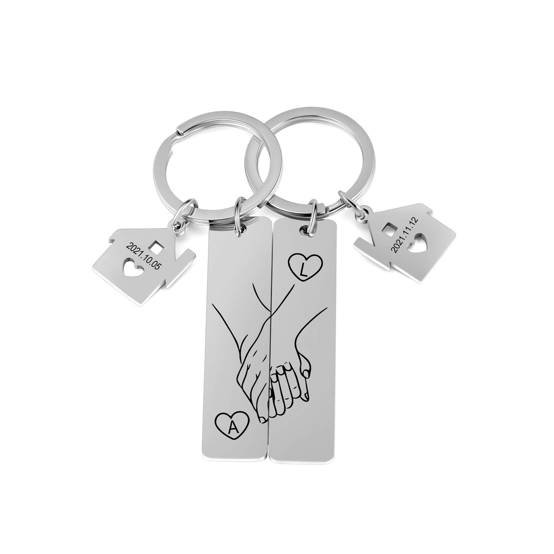 Porte-Clés la main dans la main 4 Styles 2 lettre Personnalisé avec date
