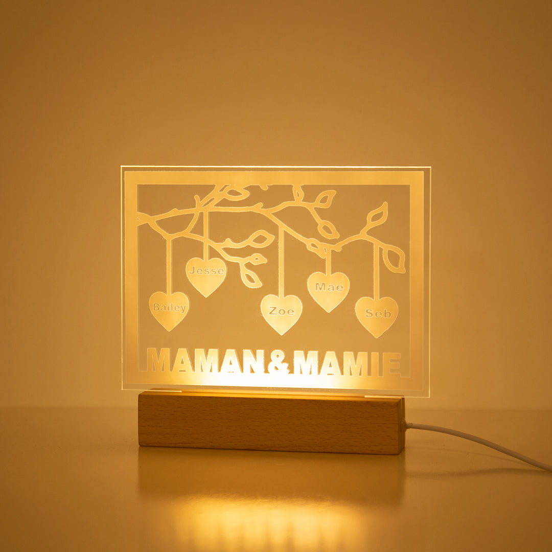 Lampe de chevet LED Arbre de vie personnalisée avec 3 à 12 noms