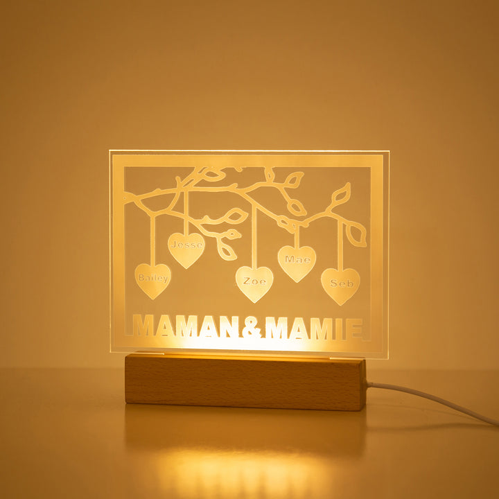 Lampe de chevet LED Arbre de vie personnalisée avec 3 à 12 noms
