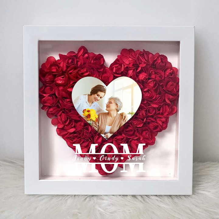 Cadre personnalisé Cœur de Maman en fleurs avec photo - Cadeau unique pour maman