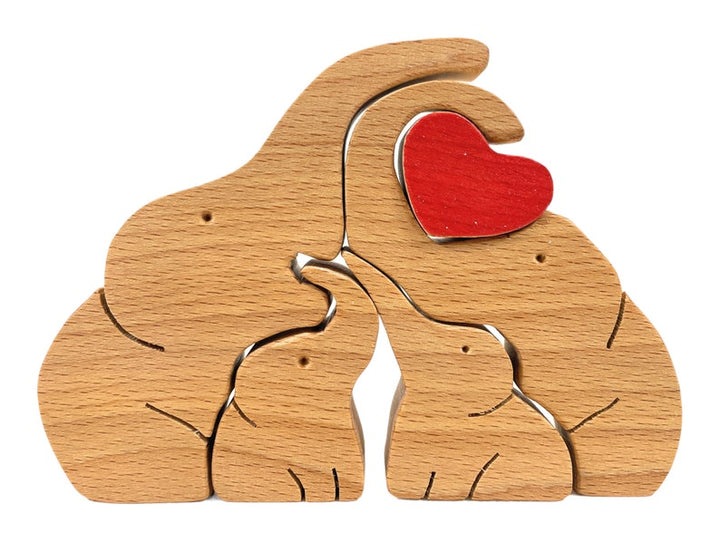 Puzzle familial d'éléphants en bois avec 4 Prénoms Personnalisé