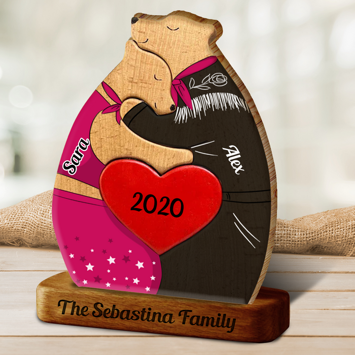 Couple d'ours en bois personnalisé anniversaire