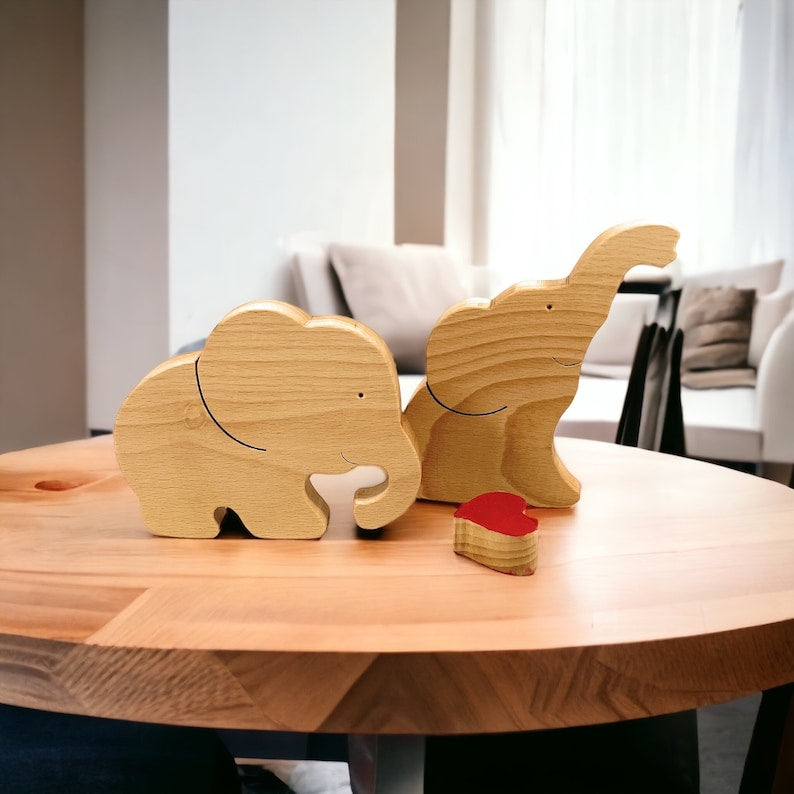2 Noms personnalisés jouet puzzle éléphant en Bois pour Couple