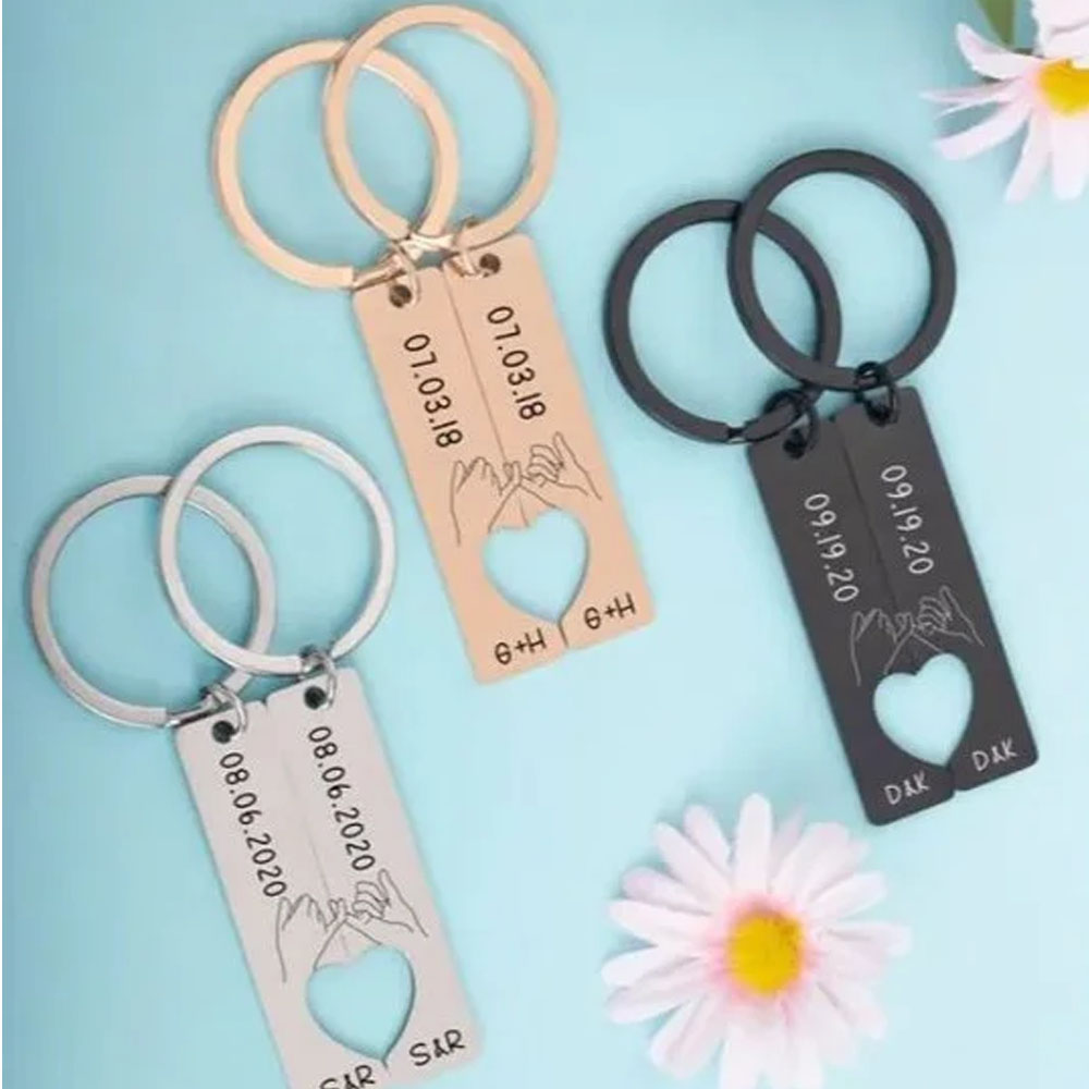 Porte-Clés la main dans la main 4 Styles 2 lettre Personnalisé avec date