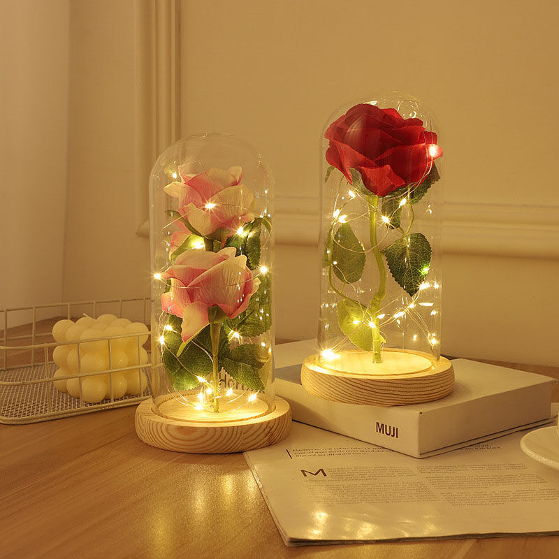 Galaxie Rose verre ombre Simulation Rose veilleuse cadeau