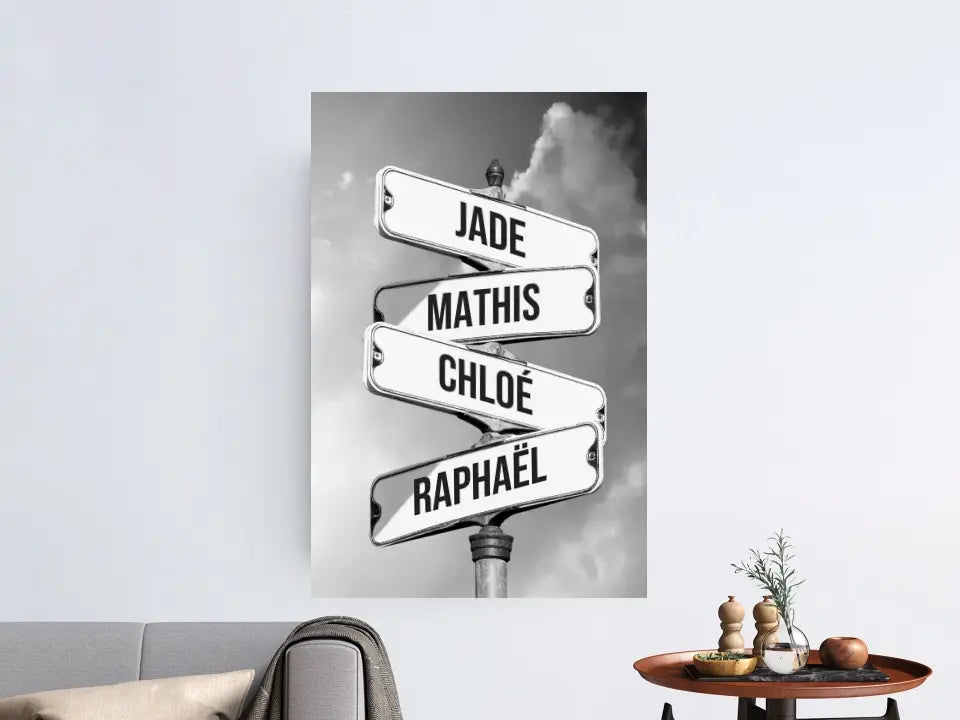 Toile personnalisée "Panneau de signalisation vintage pour les familles"