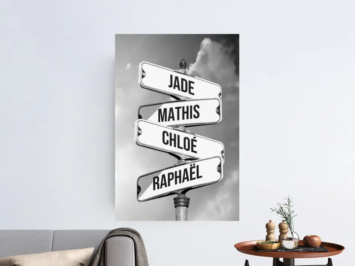 Toile personnalisée "Panneau de signalisation vintage pour les familles"