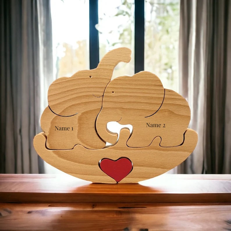 2 Noms personnalisés jouet puzzle éléphant en Bois pour Couple