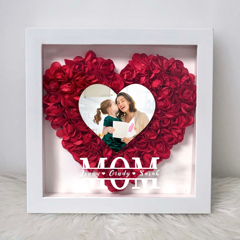 Cadre personnalisé Cœur de Maman en fleurs avec photo - Cadeau unique pour maman